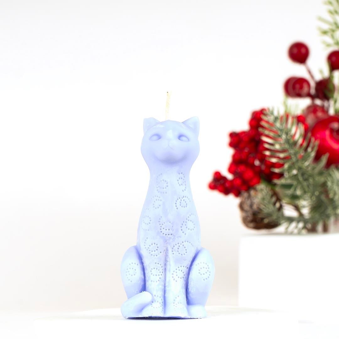 Kedi Temalı Mavi Soya Mum