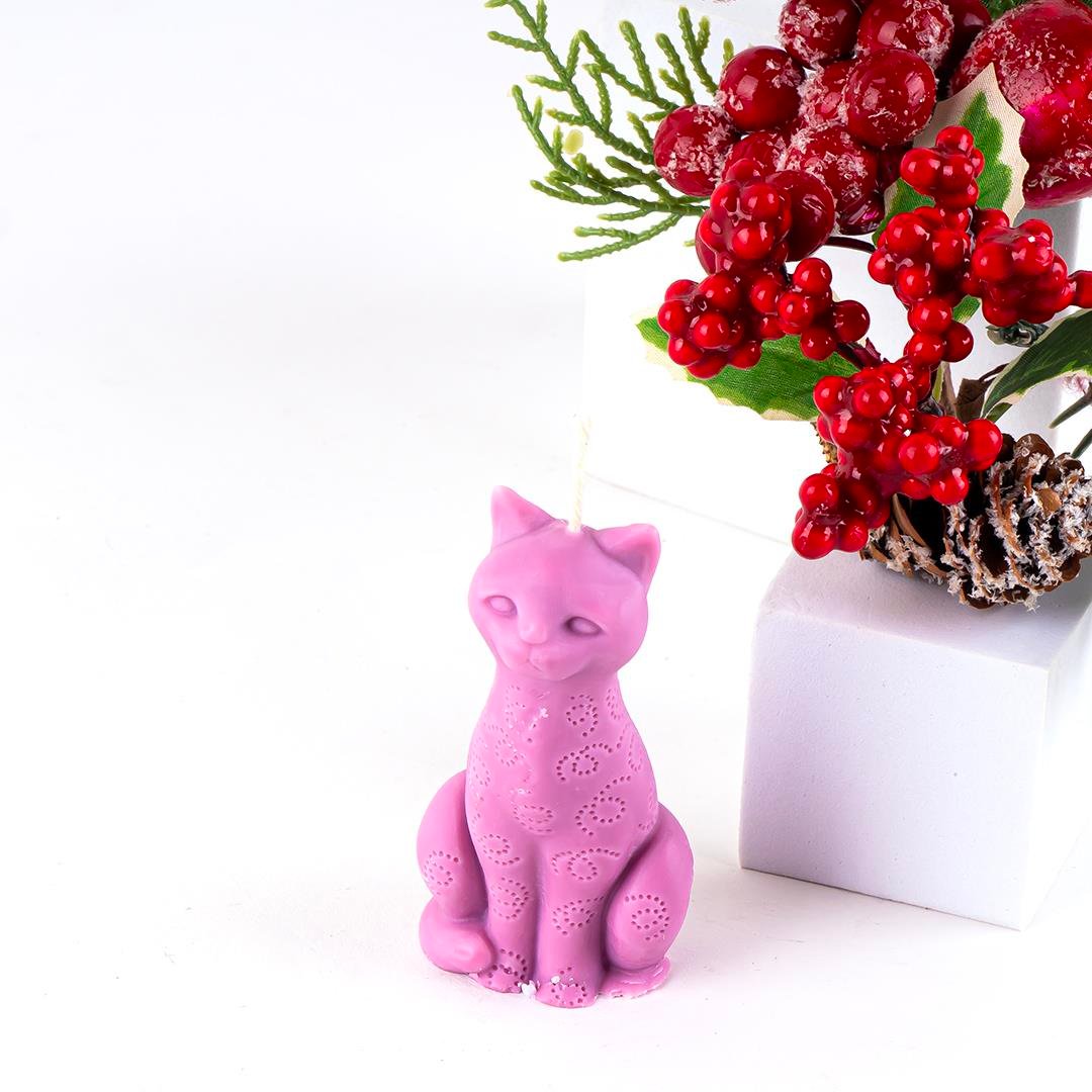 Kedi Temalı Mor Soya Mum