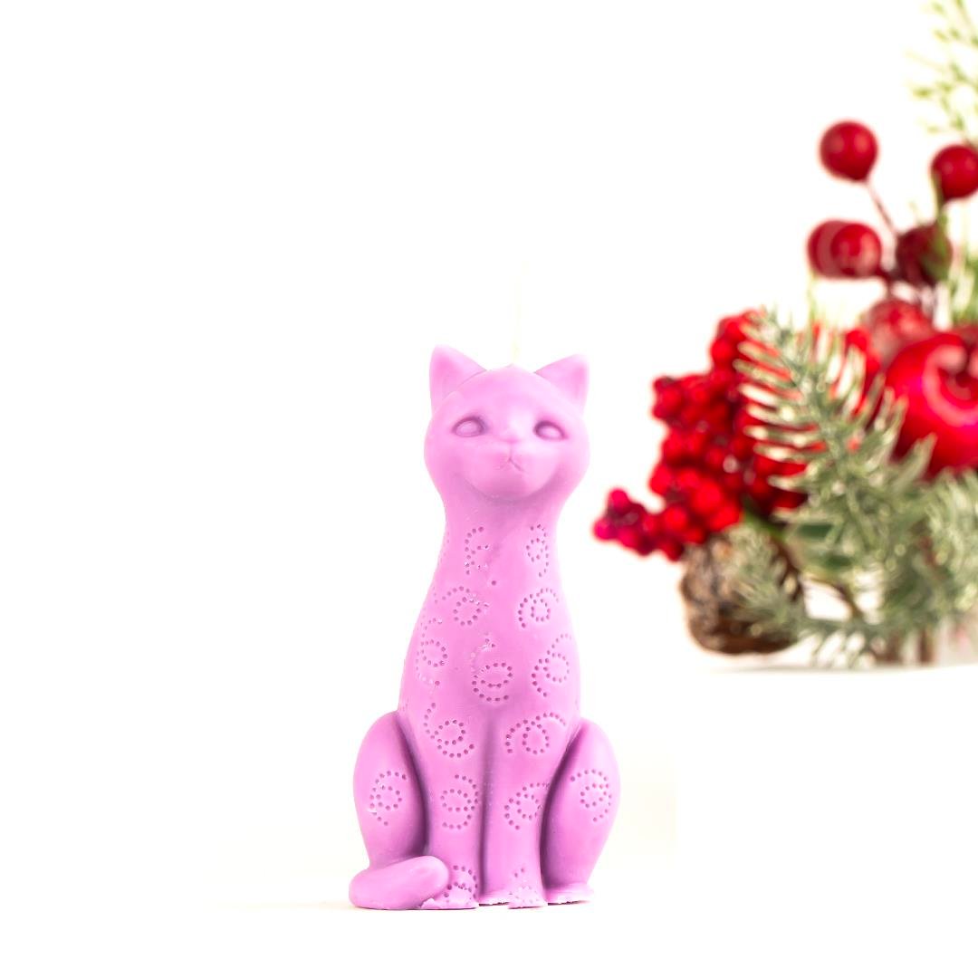Kedi Temalı Mor Soya Mum