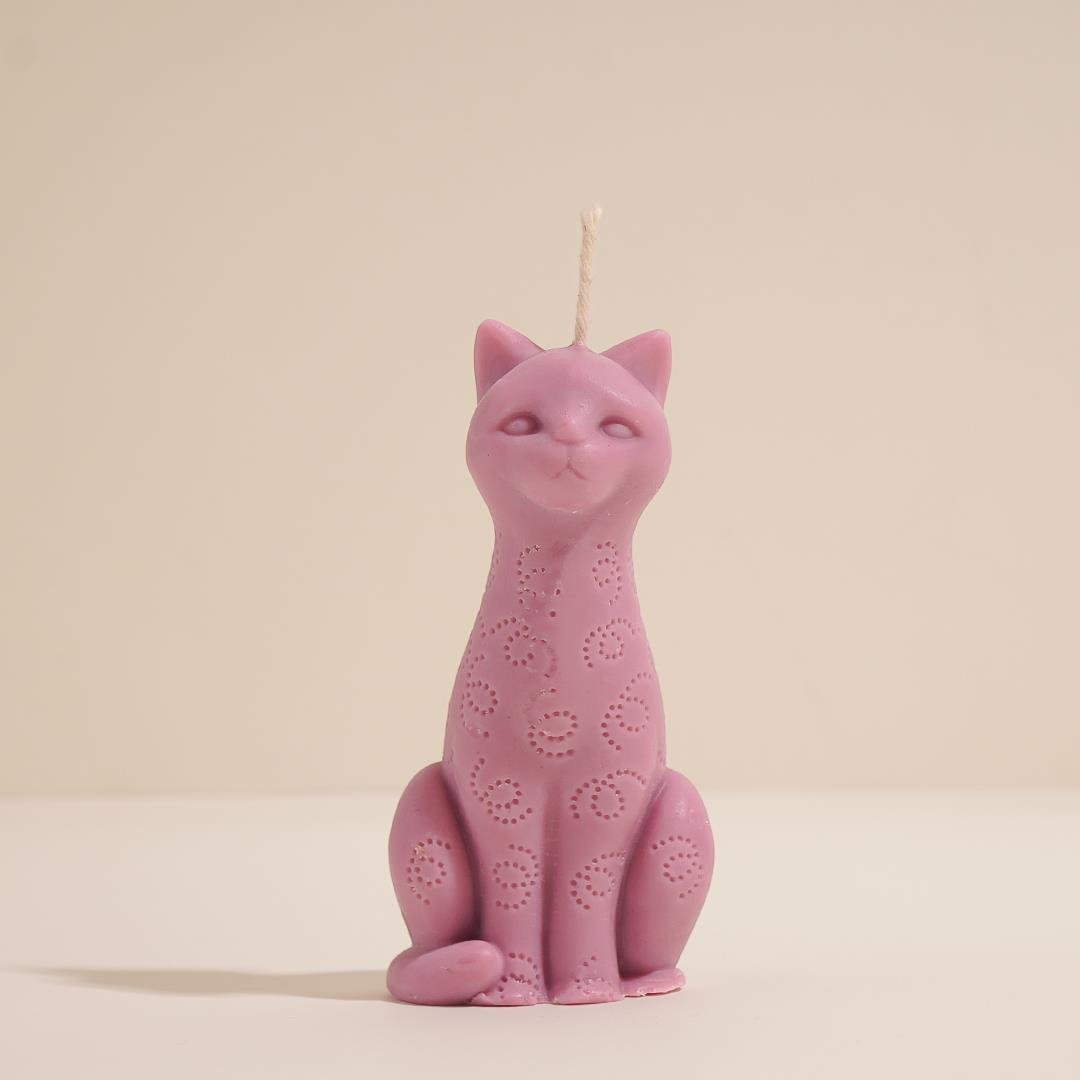 Kedi Temalı Mor Soya Mum