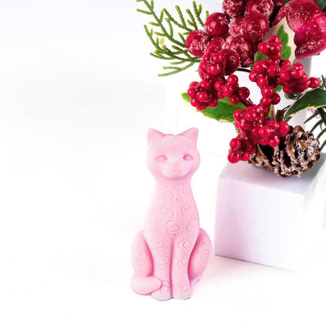 Kedi Temalı Pembe Soya Mum