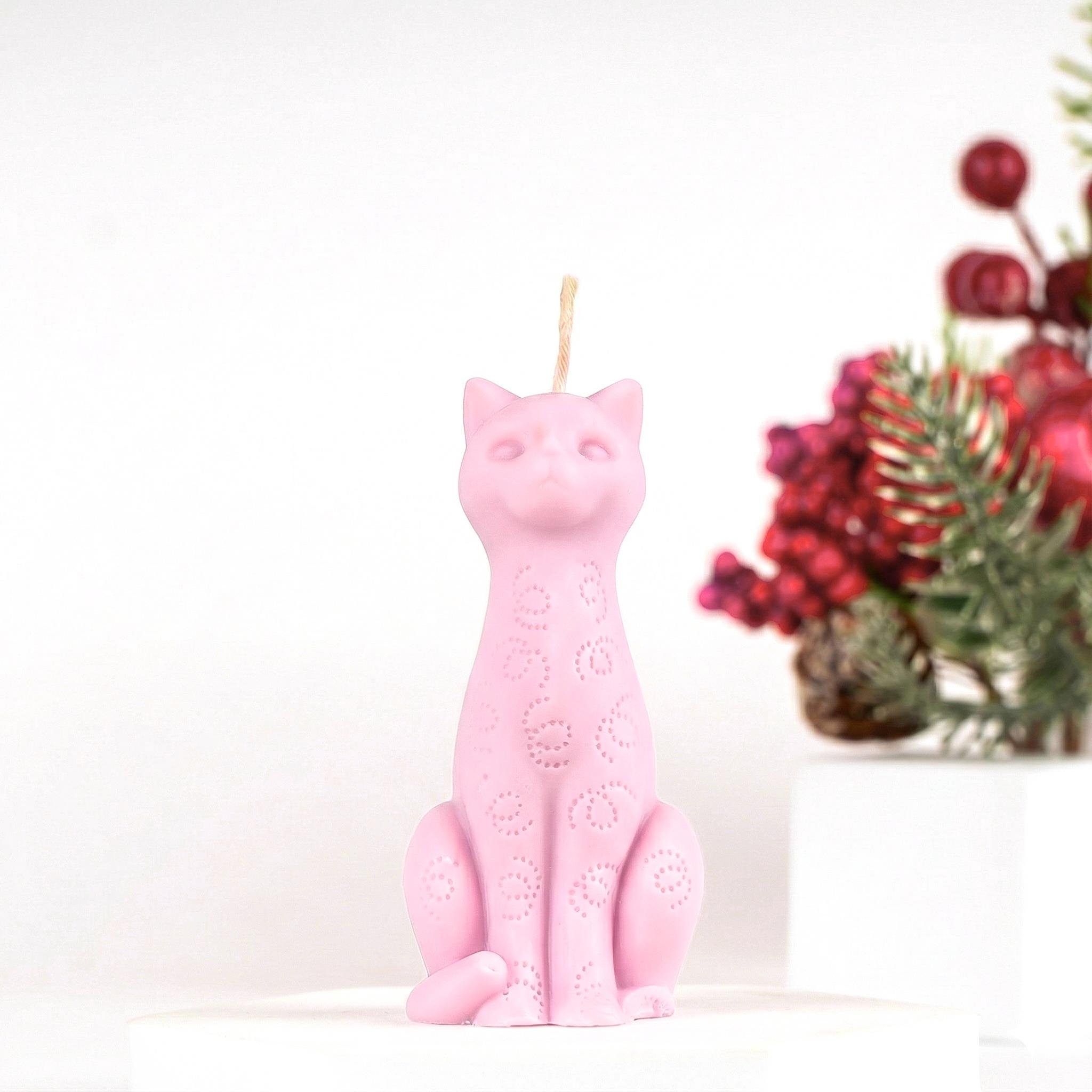 Kedi Temalı Pembe Soya Mum