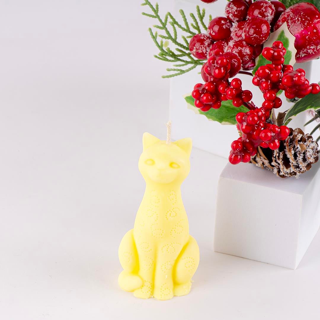 Kedi Temalı Sarı Soya Mum
