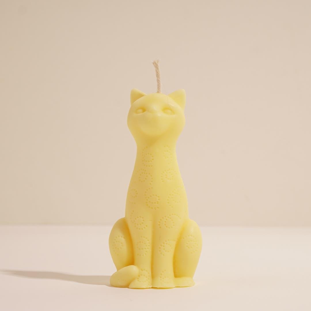 Kedi Temalı Sarı Soya Mum