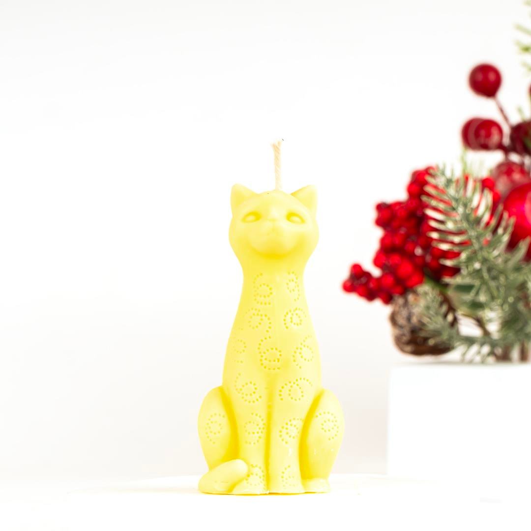 Kedi Temalı Sarı Soya Mum
