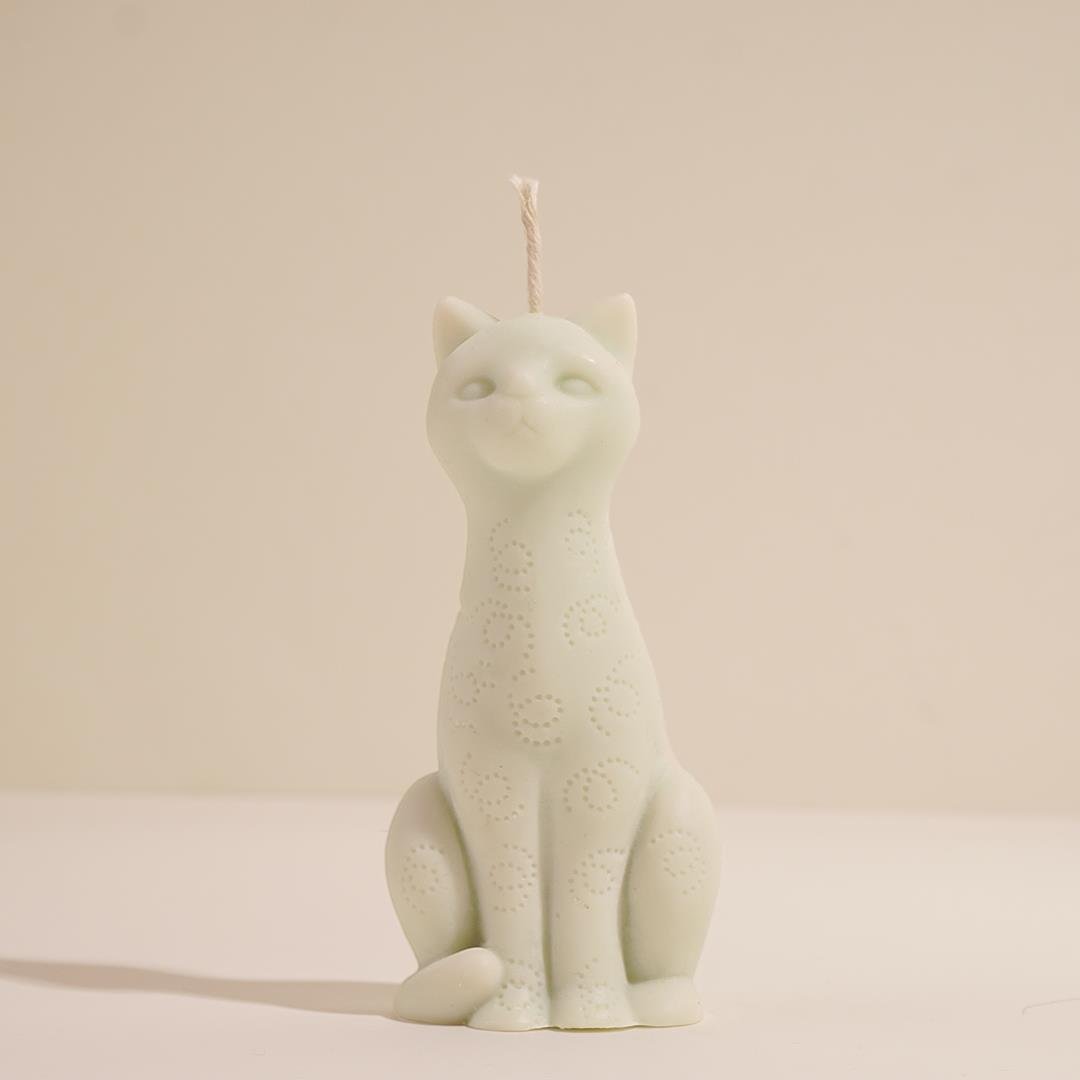 Kedi Temalı Yeşil Soya Mum