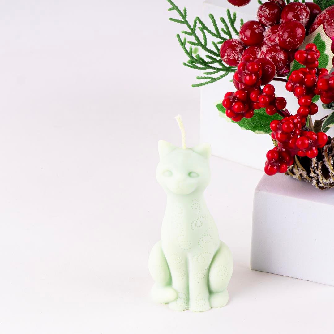 Kedi Temalı Yeşil Soya Mum
