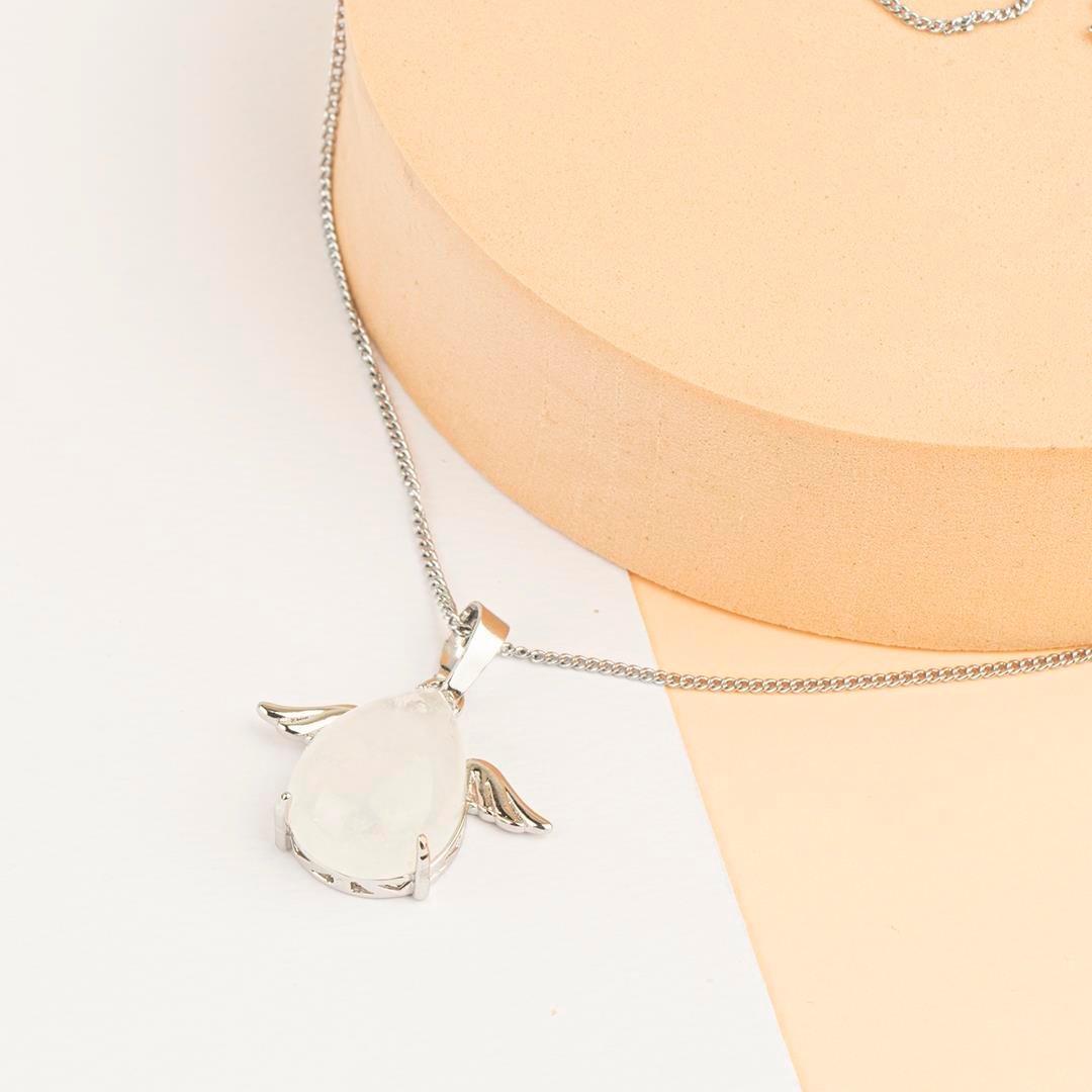 Kristal Kuvars Melek Kanadı Dogal Taş Kolye