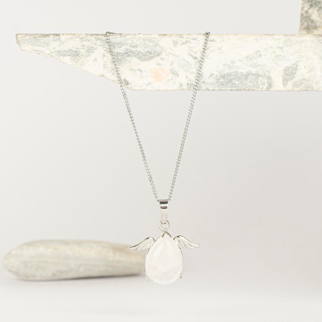 Kristal Kuvars Melek Kanadı Dogal Taş Kolye