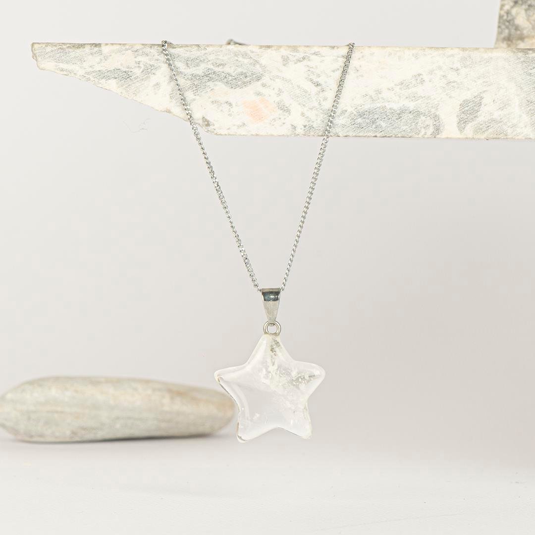Kristal Kuvars Yıldız Temalı Dogal Taş Kolye