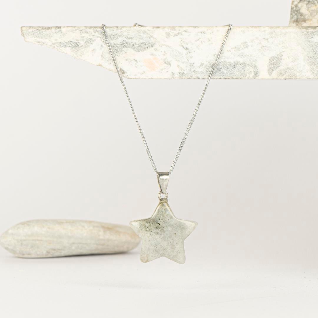 Labradorit Yıldız Temalı Dogal Taş Kolye