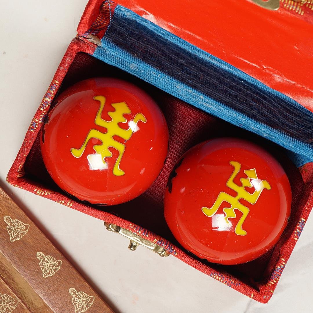 Longevity Temalı Kırmızı Zen Meditasyon Baoding Topu