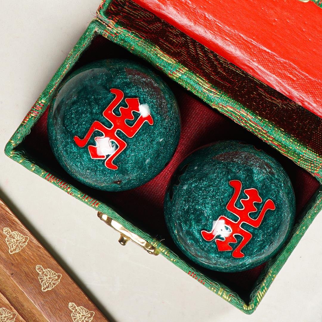 Longevity Temalı Yeşil Zen Meditasyon Baoding Topu