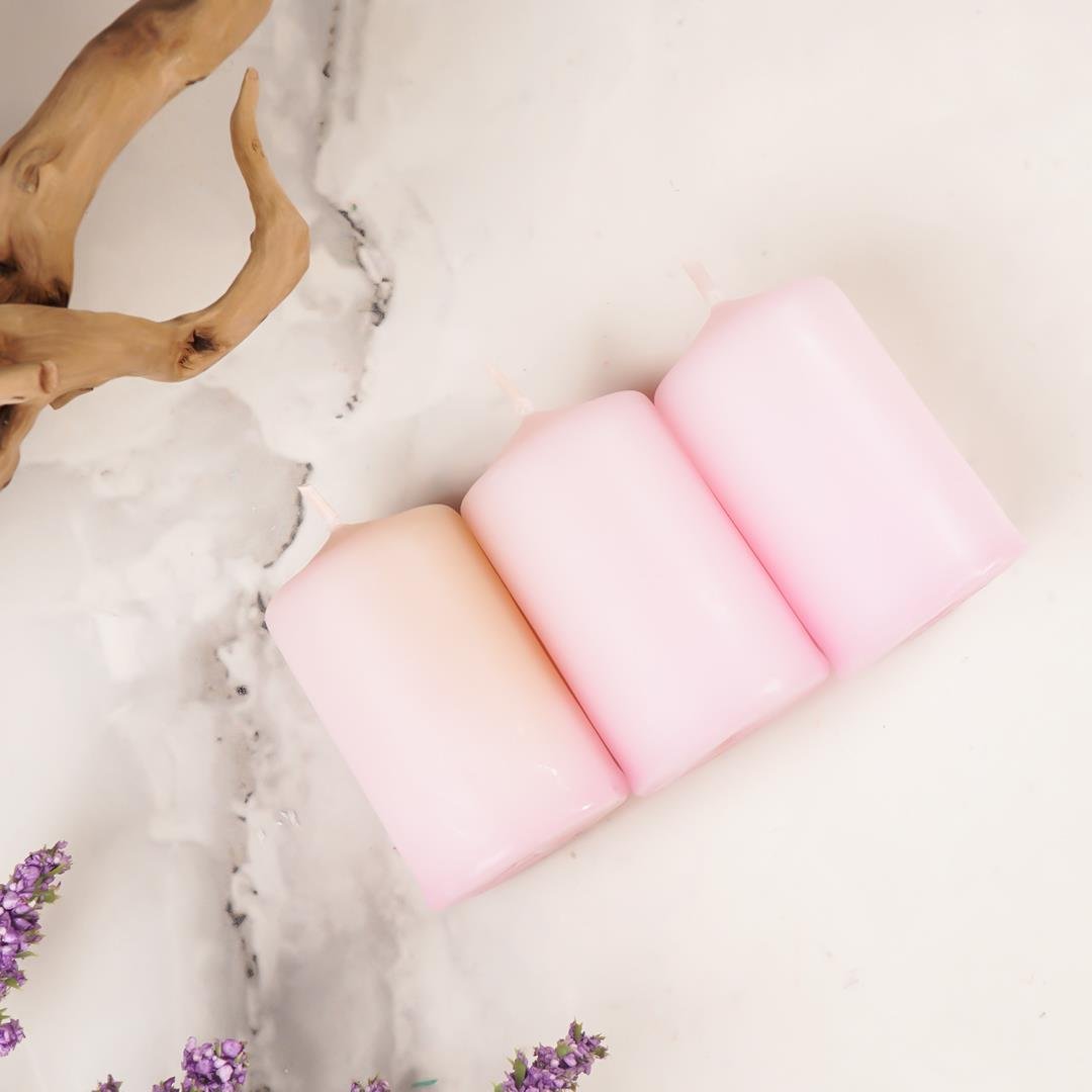 Mitr 3'lü Pembe Şekeri Silindir Mum