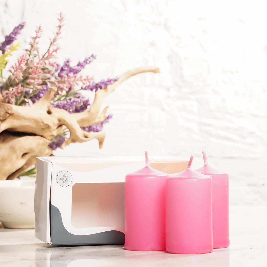 Mitr 3'lü Pembe Silindir Mum