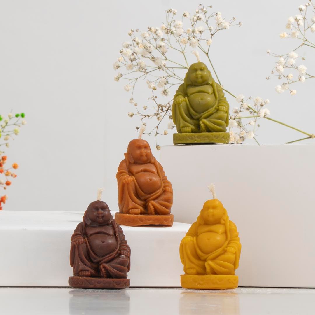 Mitr Oturan Buddha Temalı Dökme Balmumu Mum