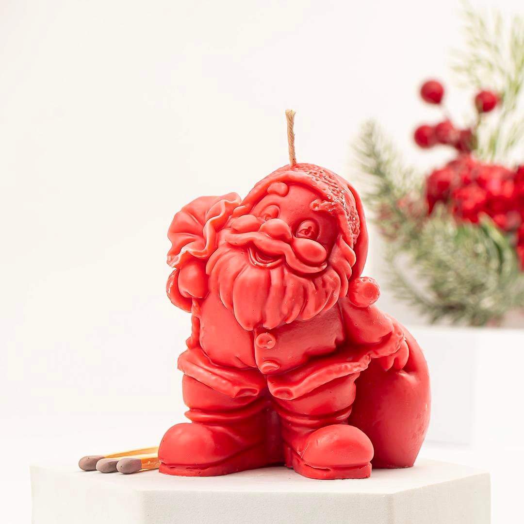 Noel Baba Temalı Kırmızı Soya Mum