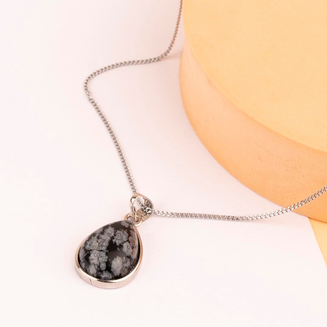 Obsidiyen Oval Dogal Taş Kolye