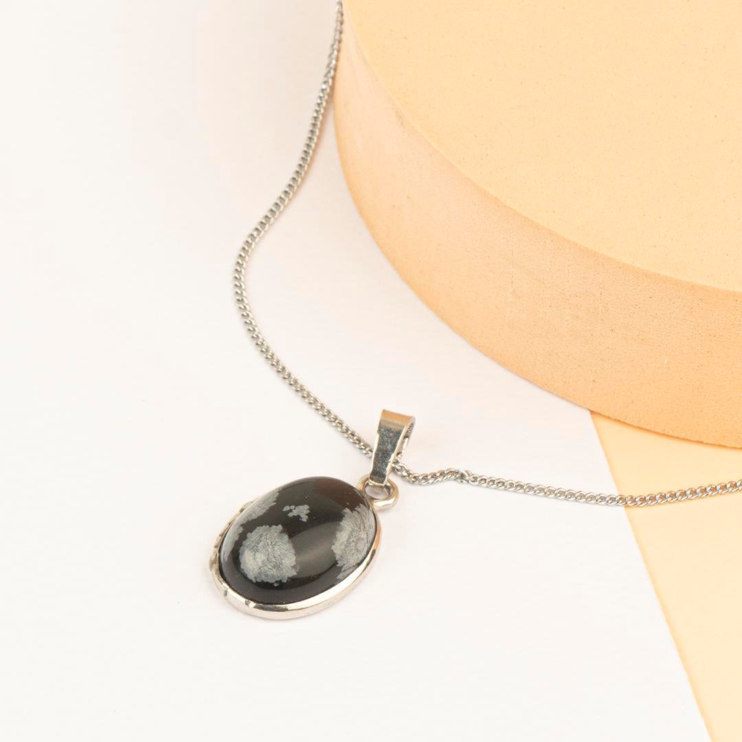 Obsidyen Kaplama Dogal Taş Kolye