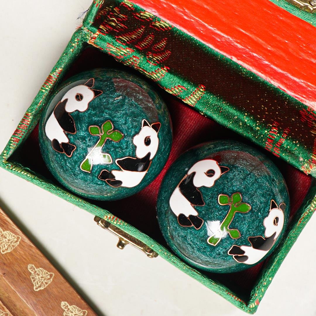 Panda Temalı Yeşil Zen Meditasyon Baoding Topu