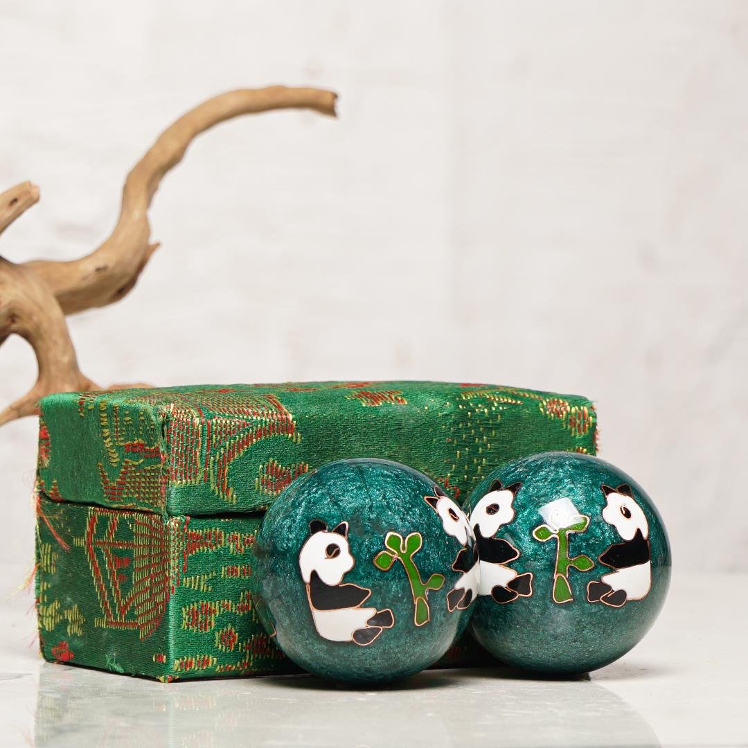 Panda Temalı Yeşil Zen Meditasyon Baoding Topu
