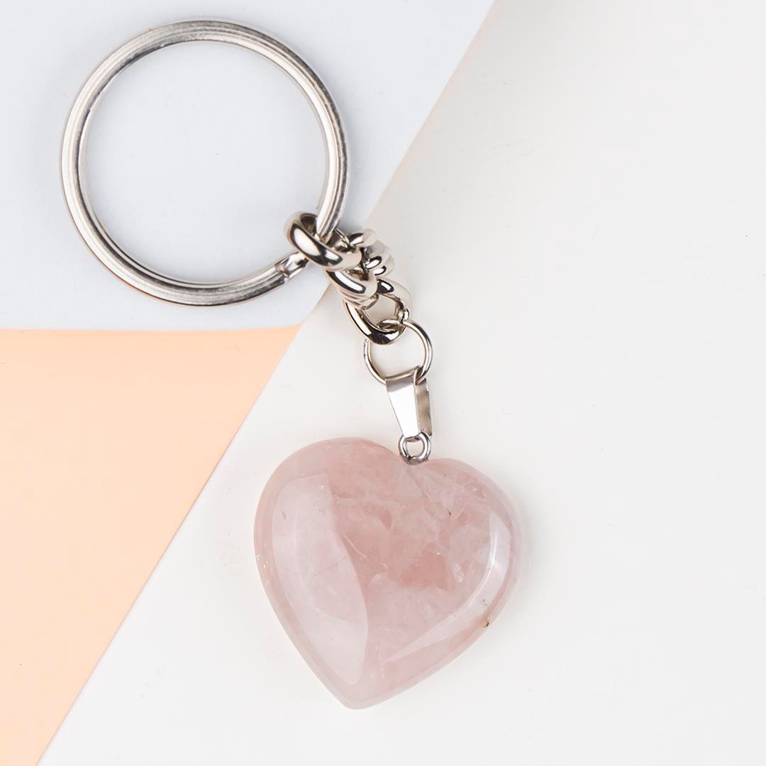 Pembe Kuvars Doğal Taş Anahtarlık 