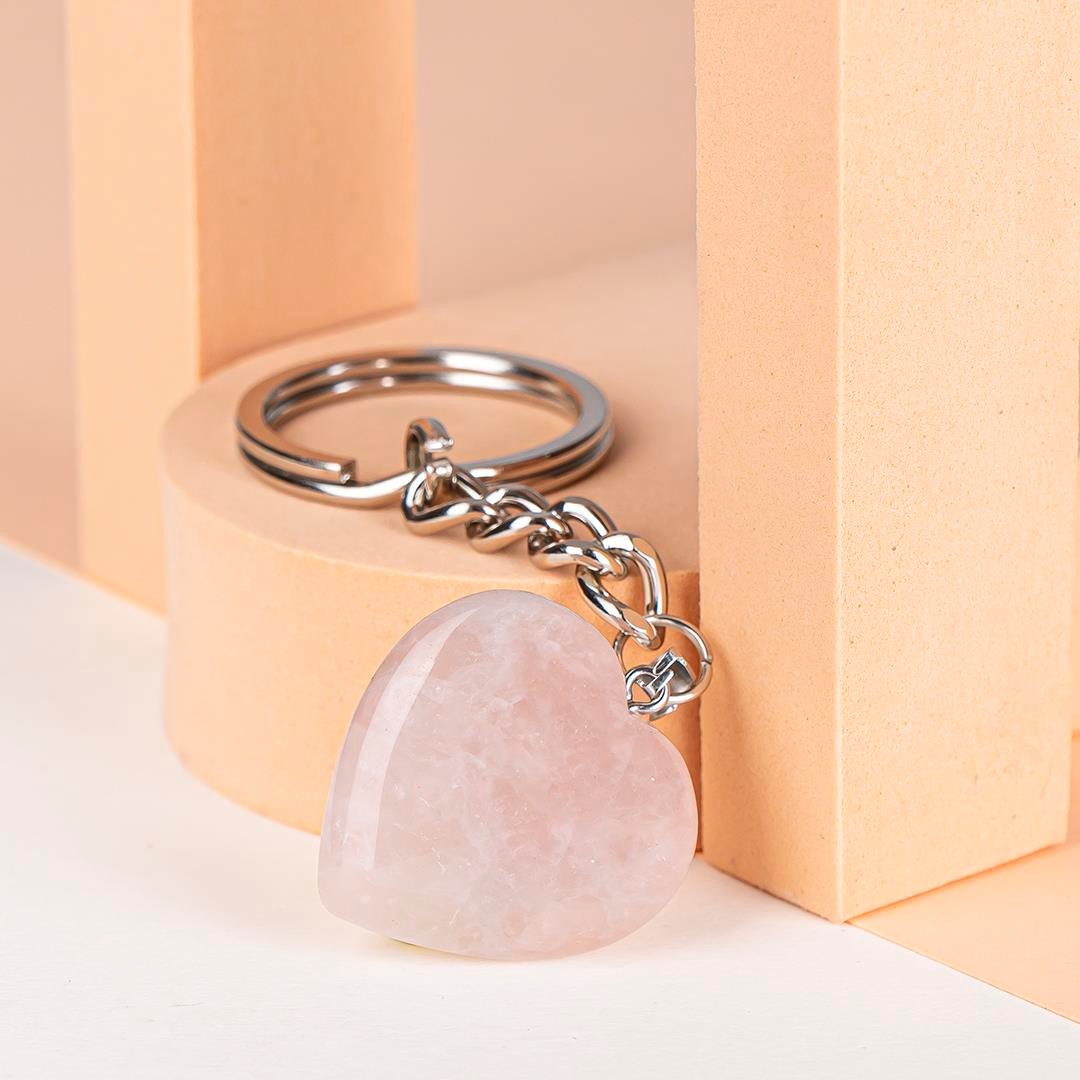 Pembe Kuvars Doğal Taş Anahtarlık 