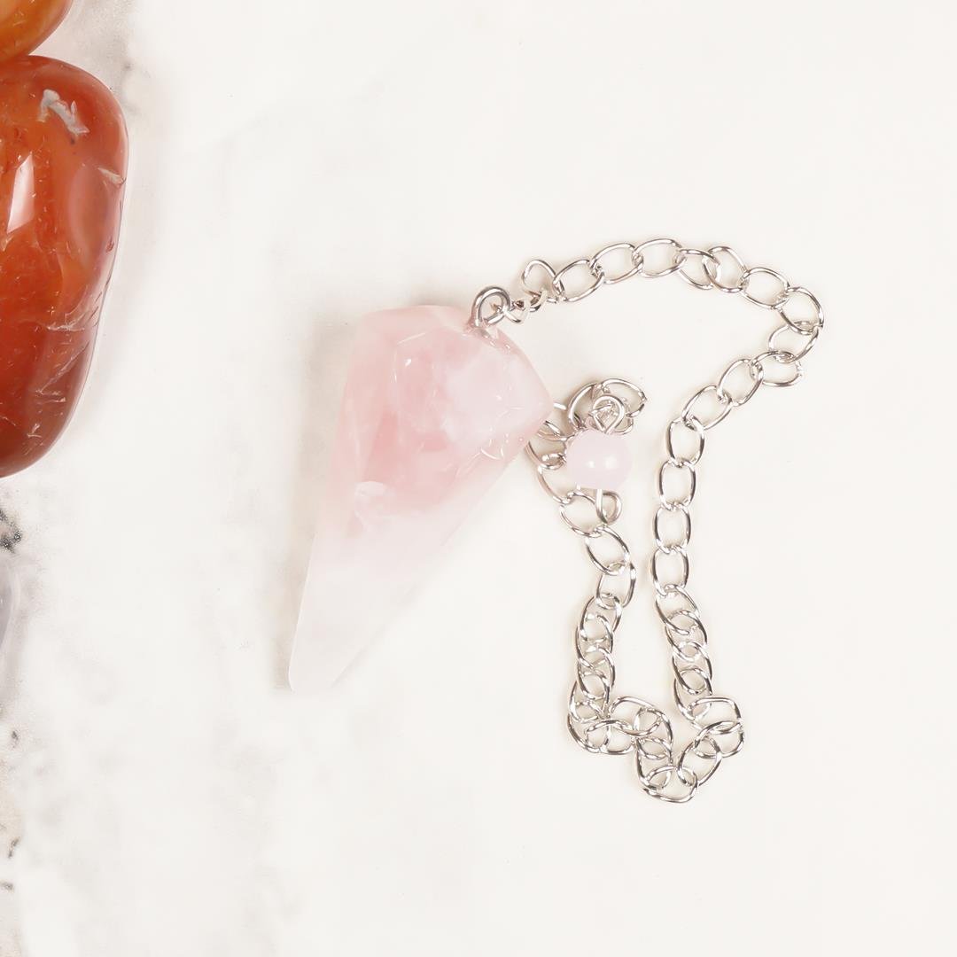 Pembe Kuvars Doğal Taş Pandül (Sarkaç): 