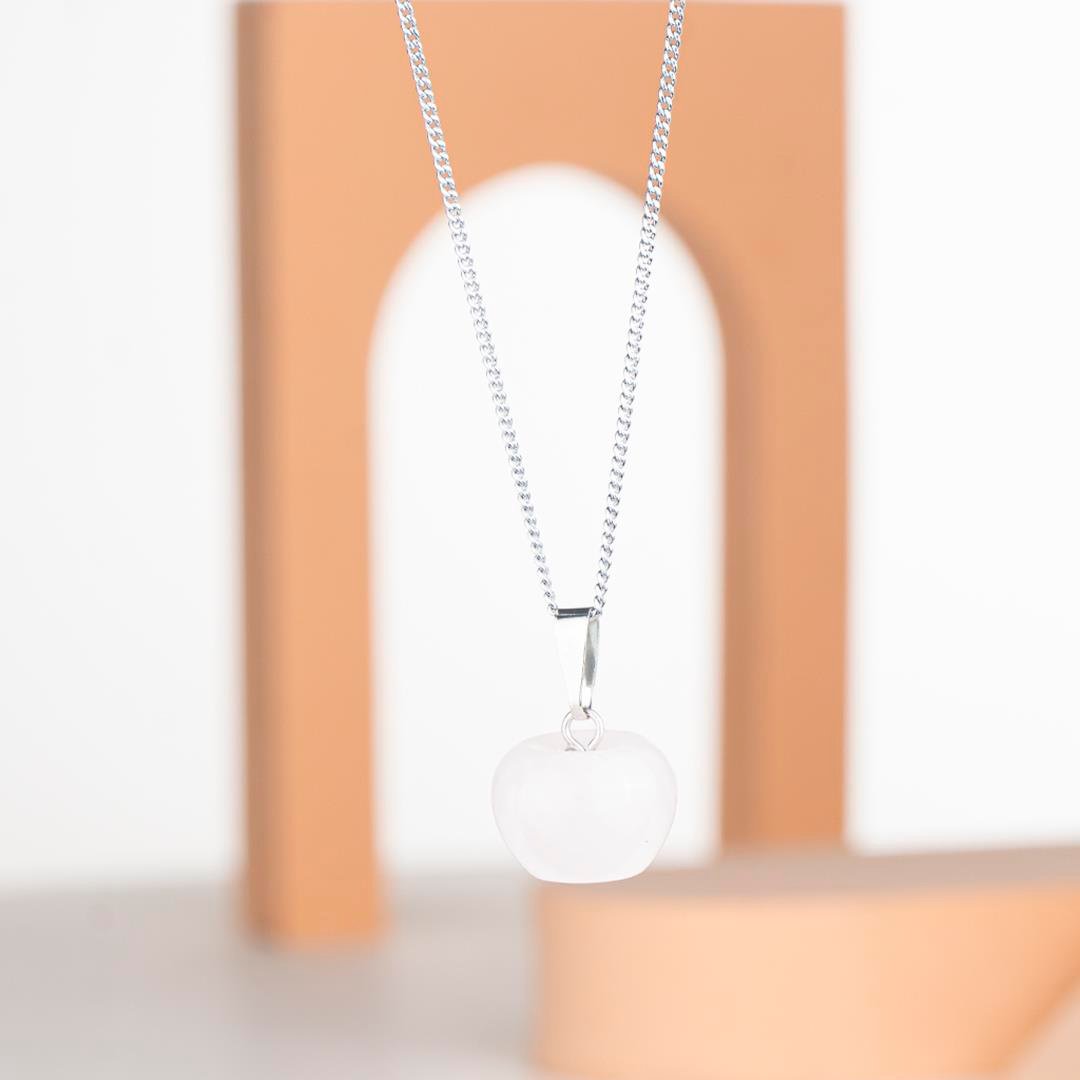 Pembe Kuvars Elma Temalı Doğal Taş Kolye