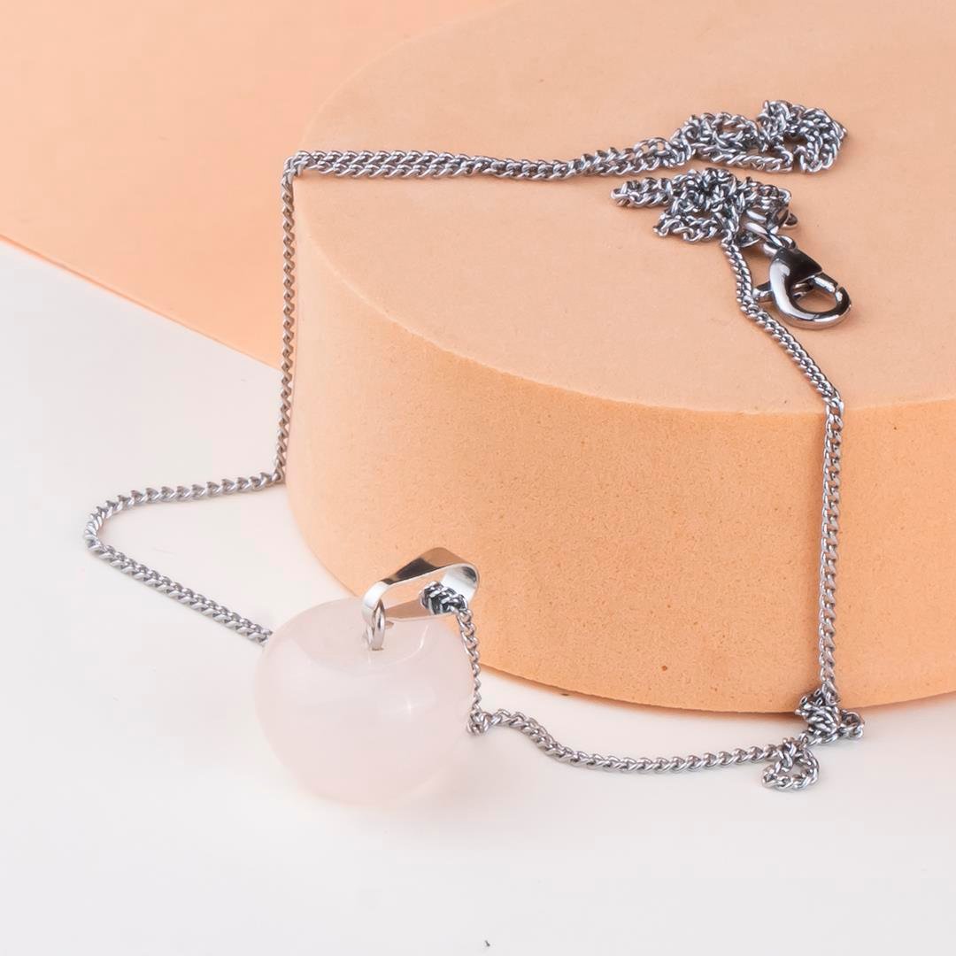 Pembe Kuvars Elma Temalı Doğal Taş Kolye