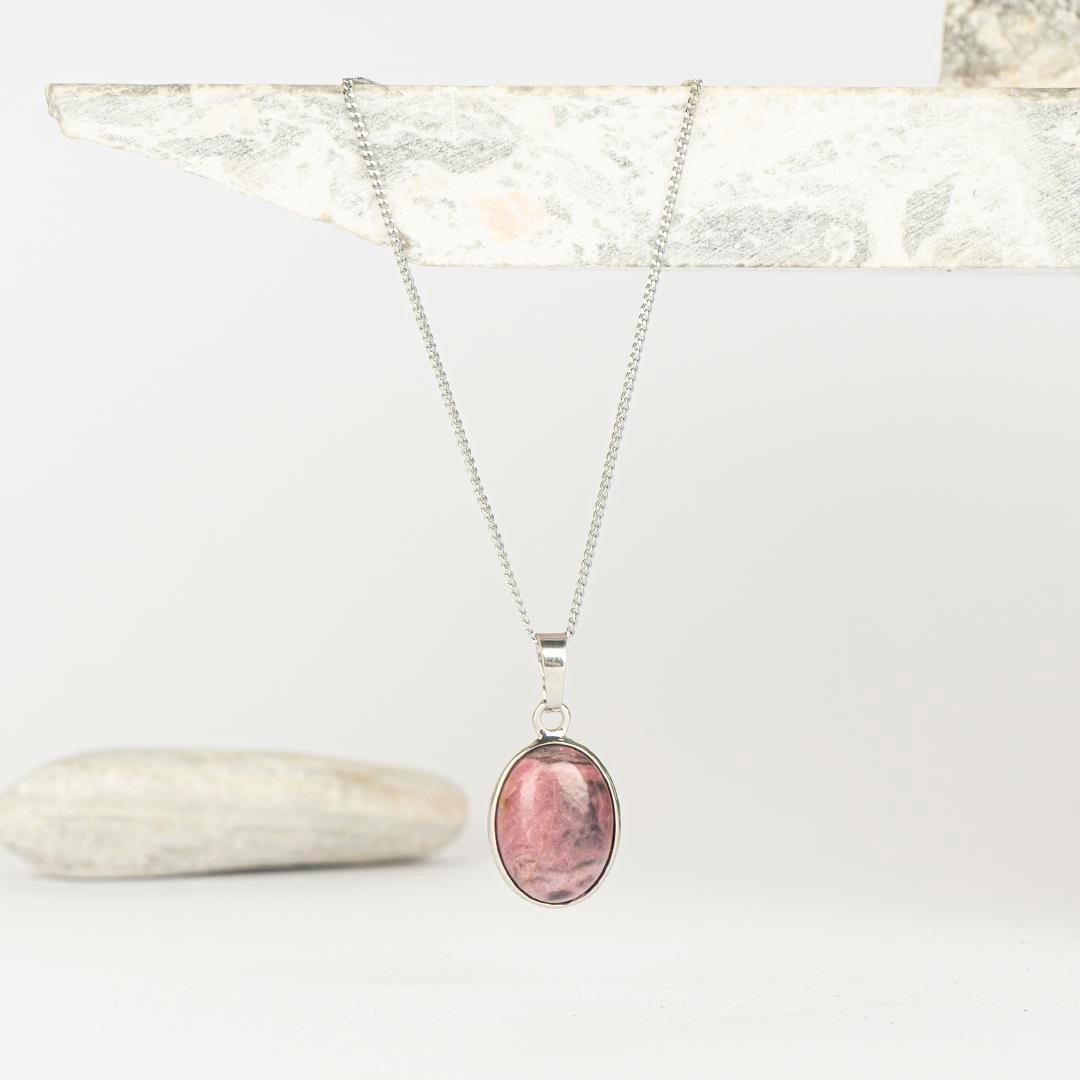 Rodonit Damla Dogal Taş Kolye