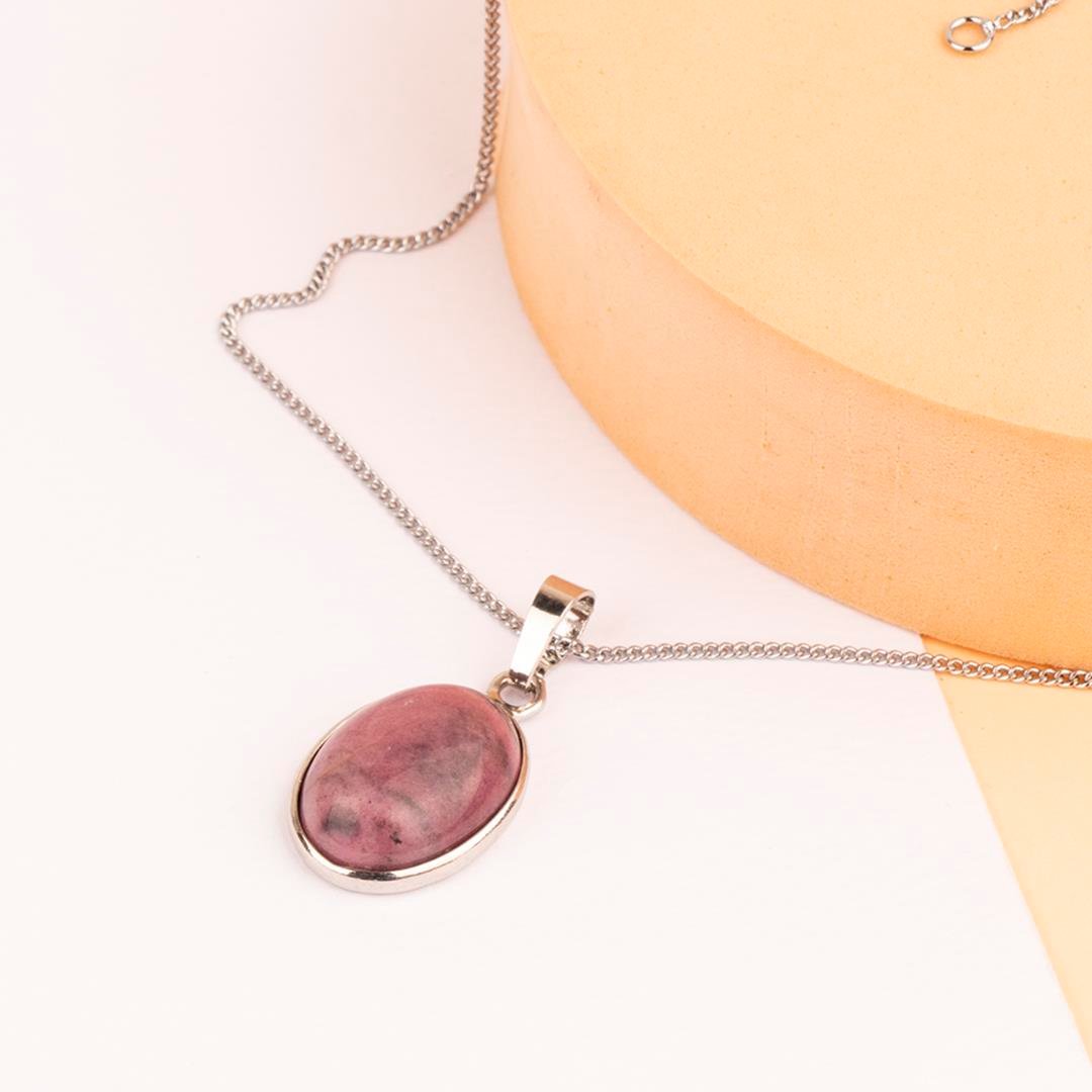 Rodonit Damla Dogal Taş Kolye