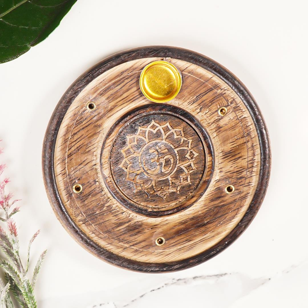 Sahsrara Çakra Temalı Yuvarlak Ahşap Konik Tütsülük