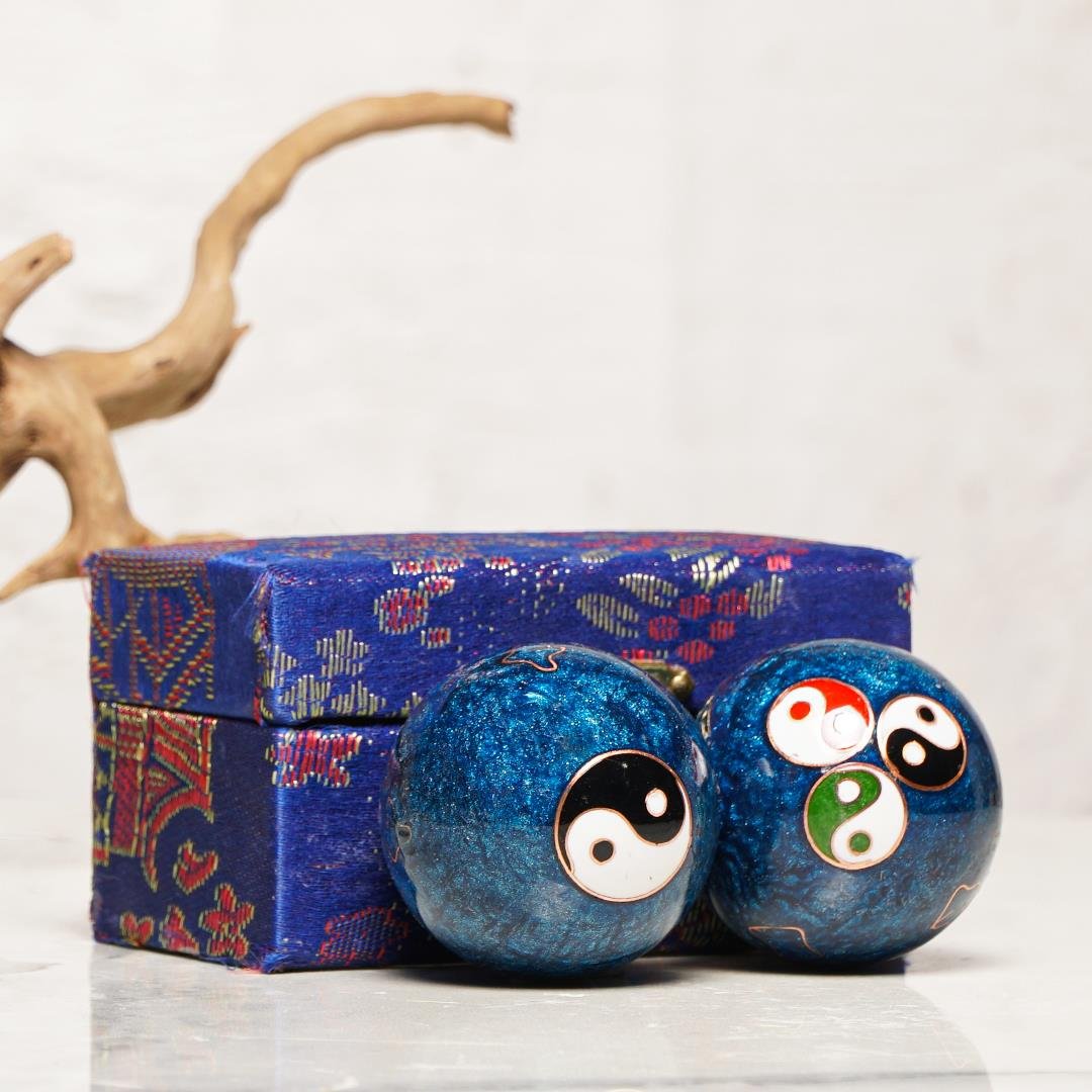 Yin Yang Temalı Mavi Zen Meditasyon Baoding Topu