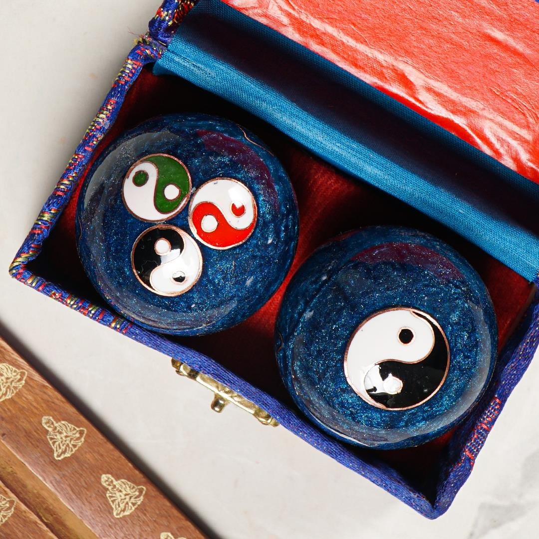 Yin Yang Temalı Mavi Zen Meditasyon Baoding Topu