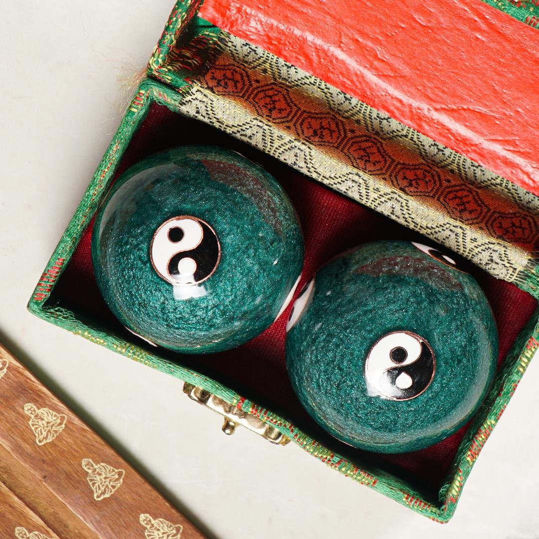 Yin Yang Temalı Yeşil Zen Meditasyon Baoding Topu