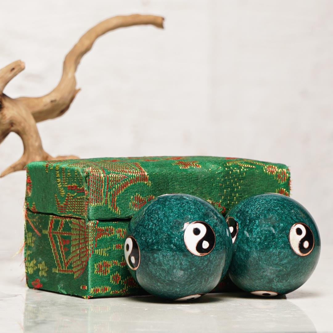 Yin Yang Temalı Yeşil Zen Meditasyon Baoding Topu