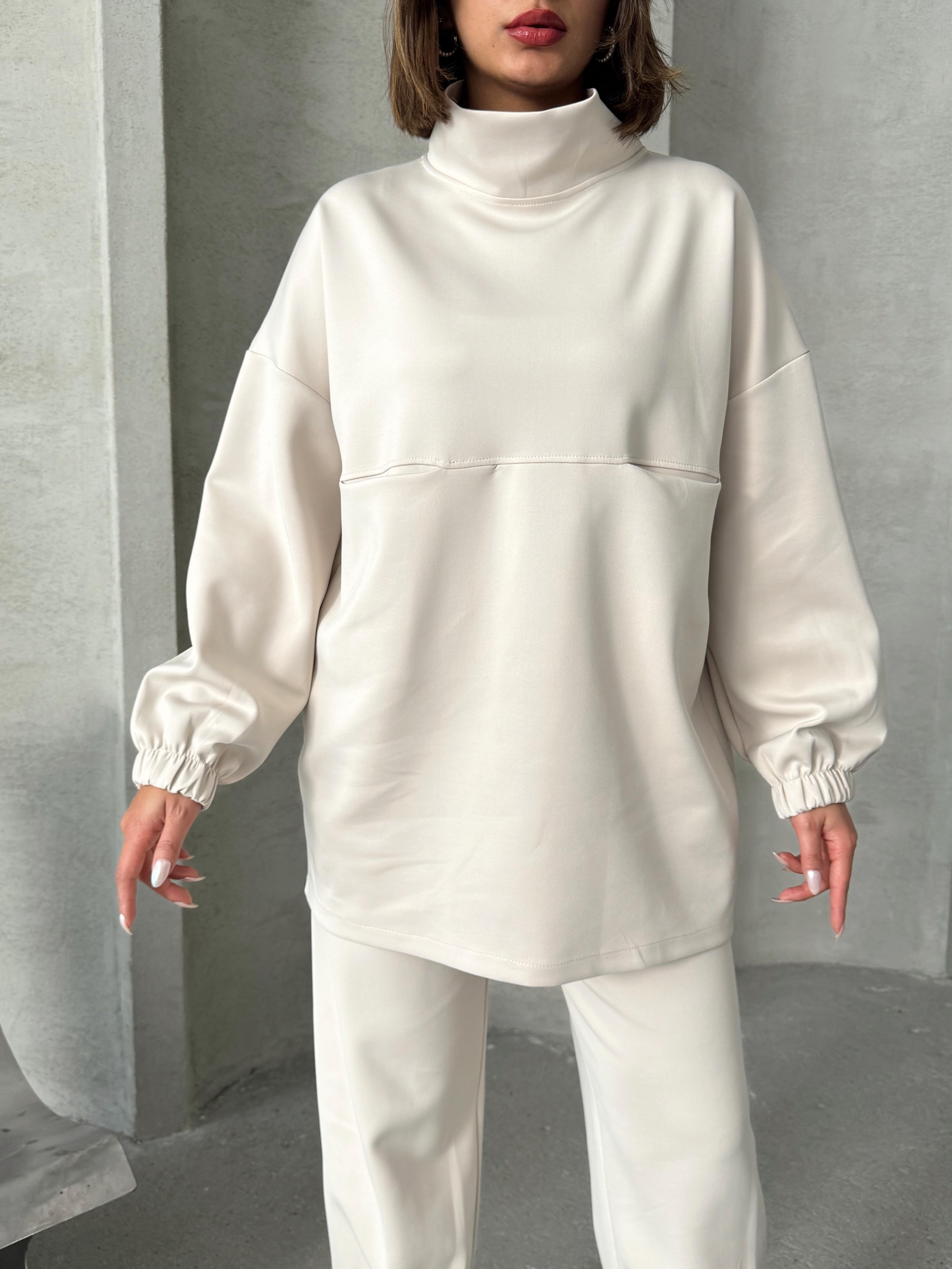 KREM SCUBA DİK YAKALI SWEAT TAKIM