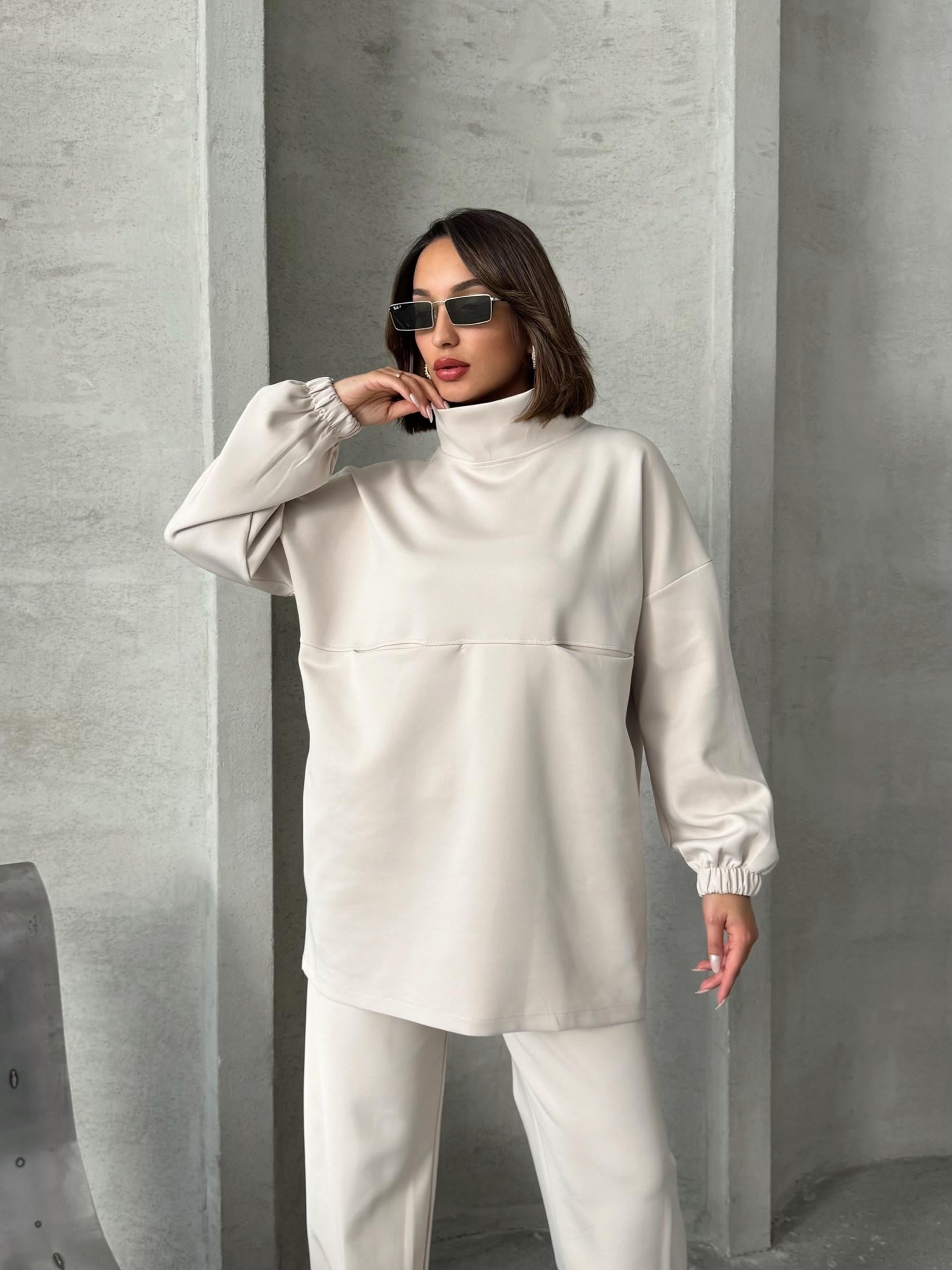 KREM SCUBA DİK YAKALI SWEAT TAKIM