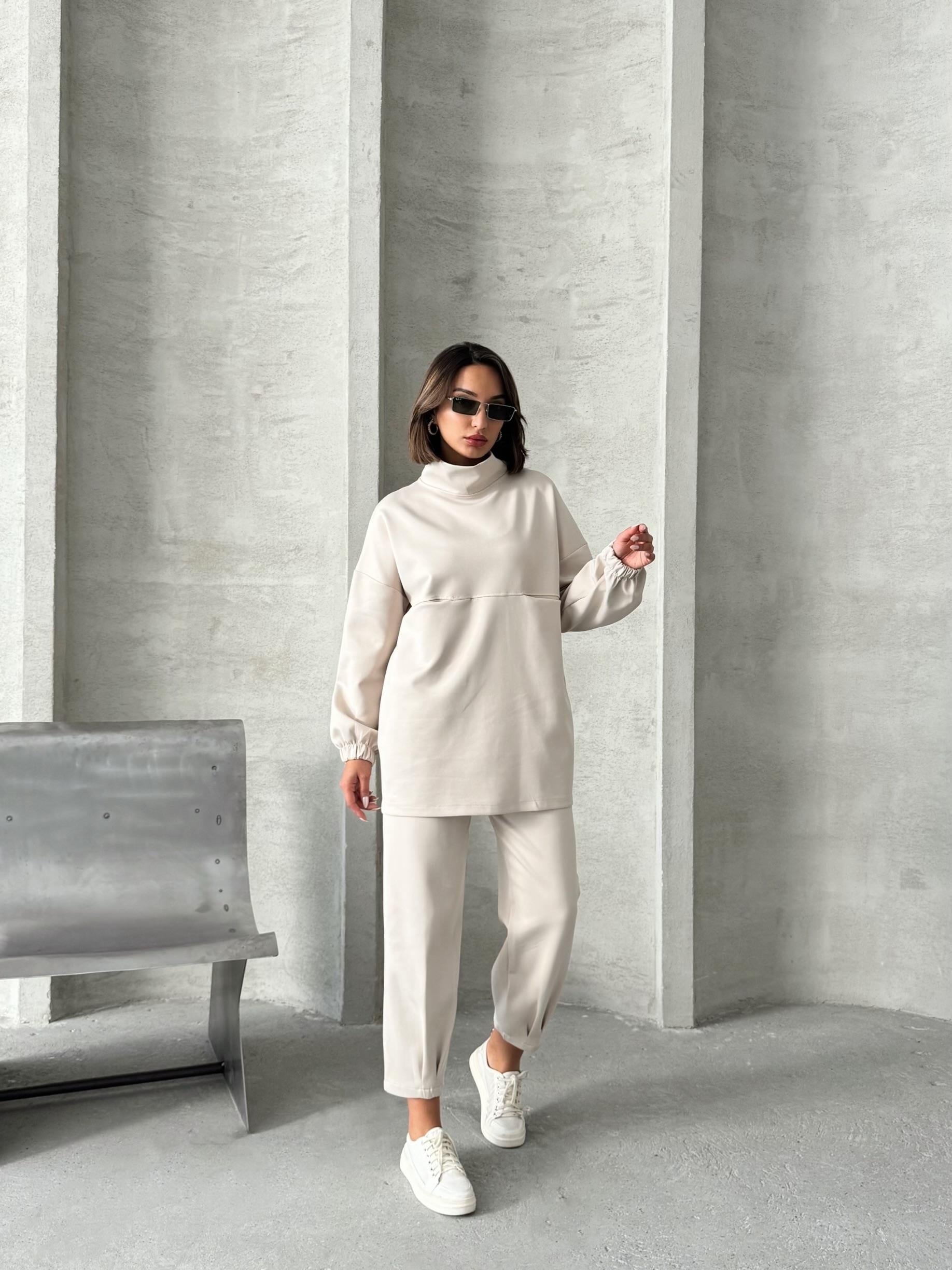 KREM SCUBA DİK YAKALI SWEAT TAKIM
