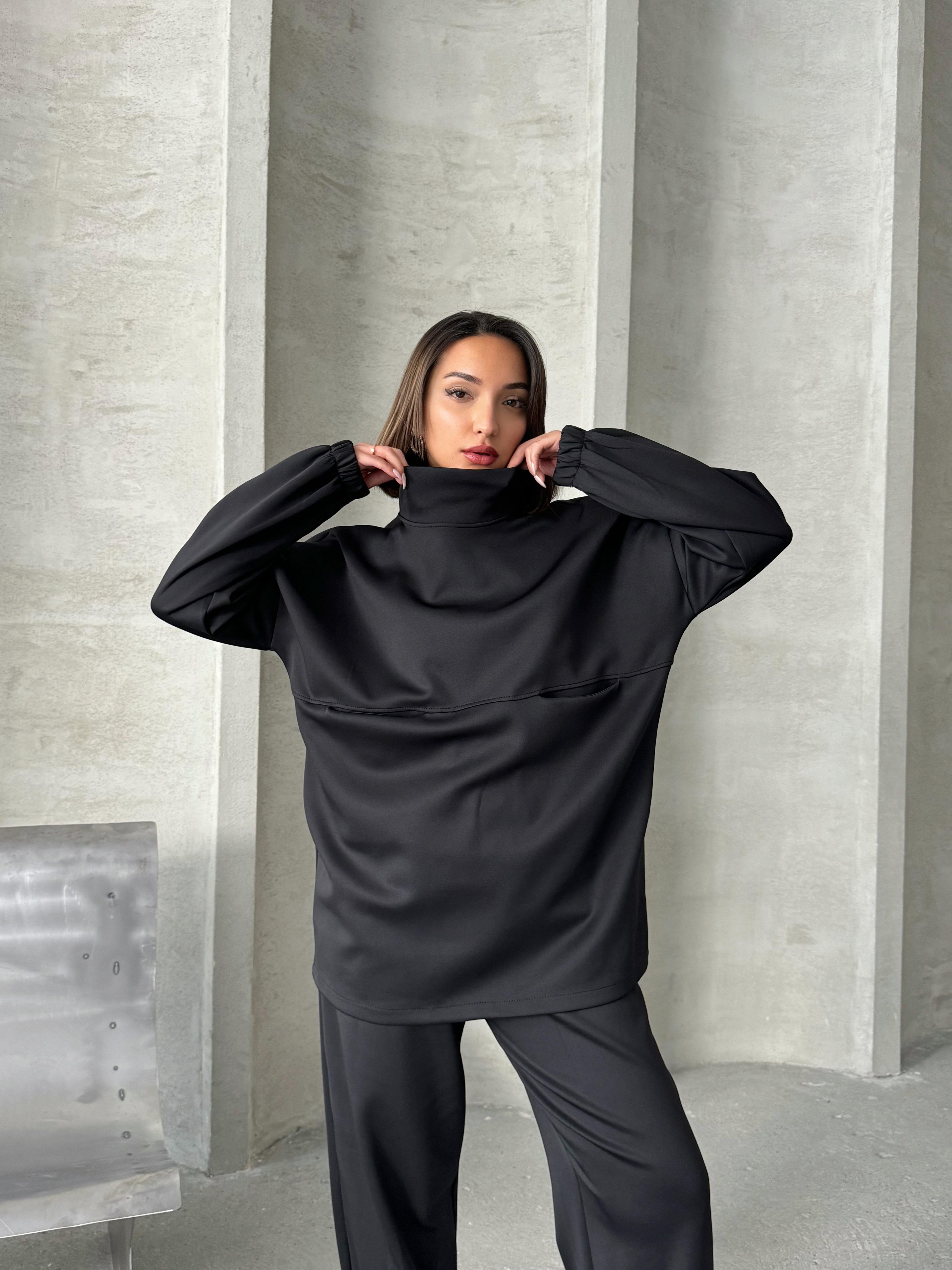 SİYAH SCUBA DİK YAKALI SWEAT TAKIM
