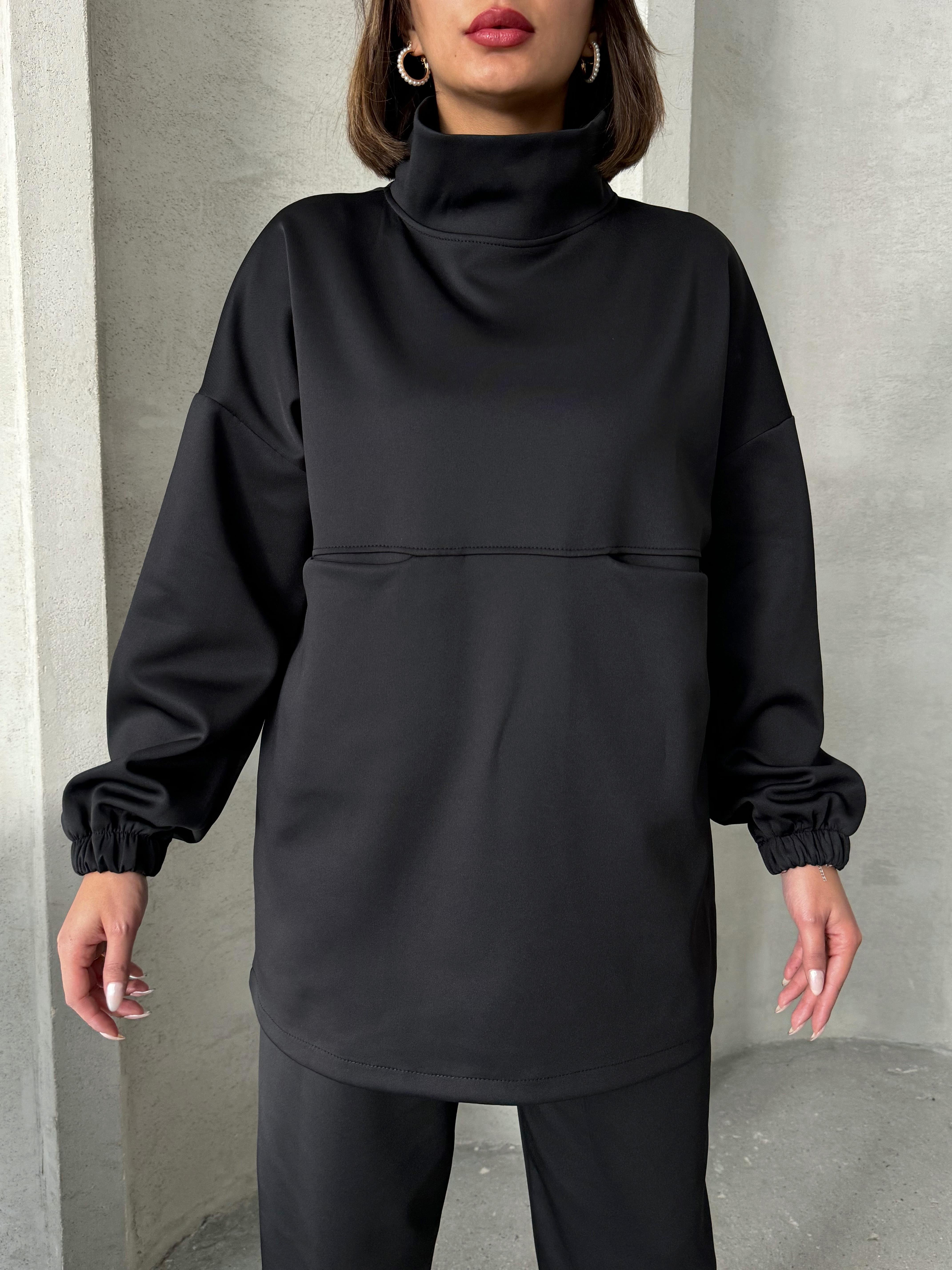 SİYAH SCUBA DİK YAKALI SWEAT TAKIM