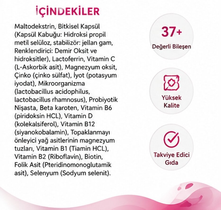 Lactoferrin Vitamin Mineral Probiyotik içeren Takviye Edici Gıda