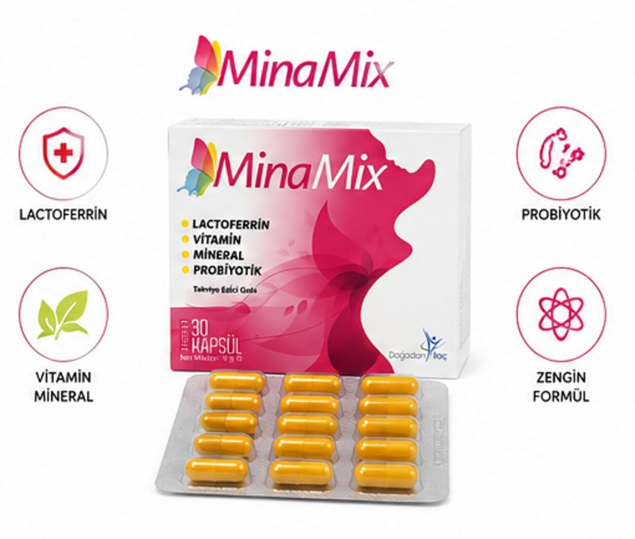 Lactoferrin Vitamin Mineral Probiyotik içeren Takviye Edici Gıda