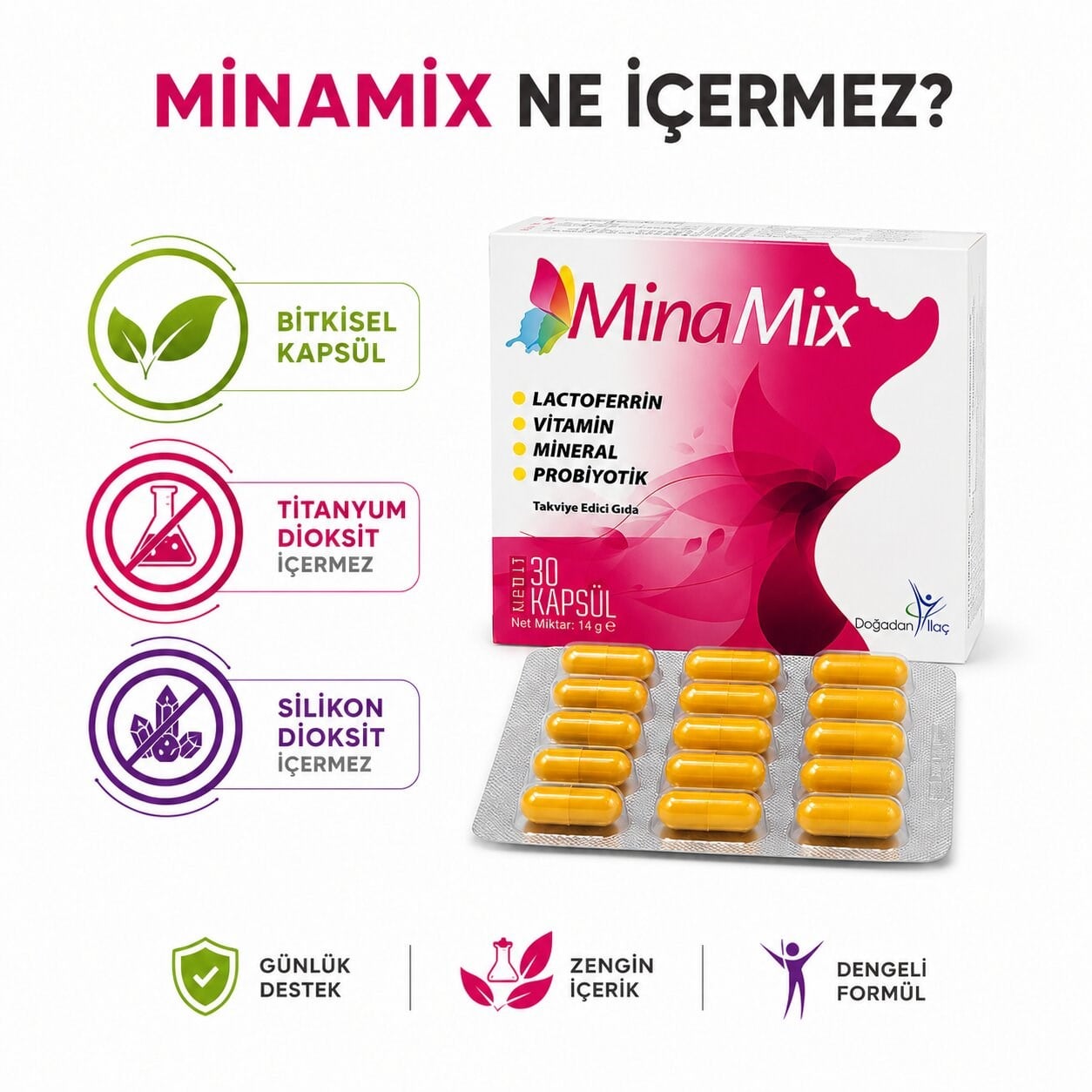 Lactoferrin Vitamin Mineral Probiyotik içeren Takviye Edici Gıda
