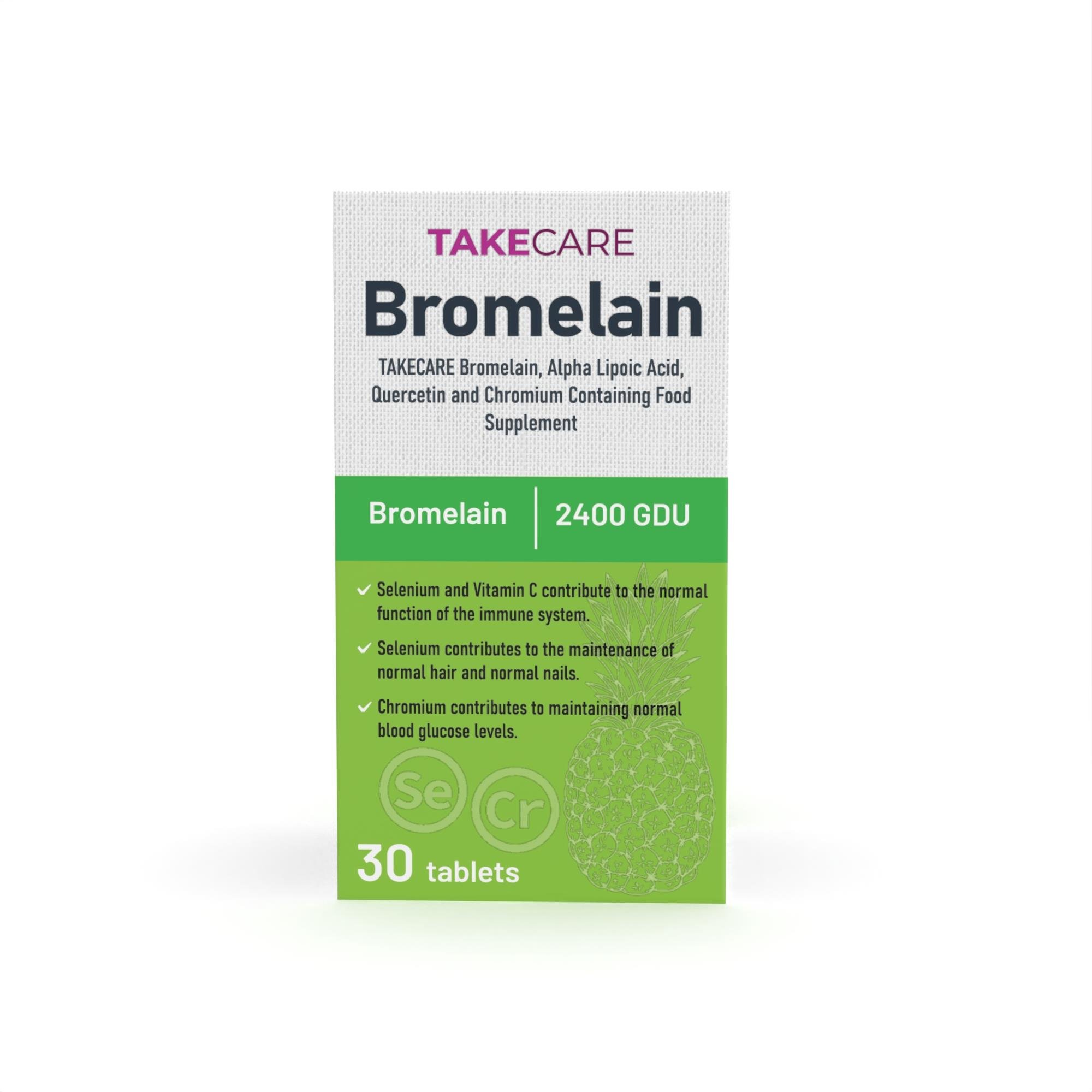TAKECARE Bromelain, Alfa Lipoik Asit, Kuersetin ve Krom İçeren Takviye Edici Gıda 30 Tablet