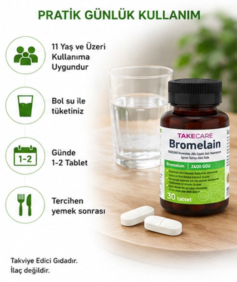 TAKECARE Bromelain, Alfa Lipoik Asit, Kuersetin ve Krom İçeren Takviye Edici Gıda 30 Tablet