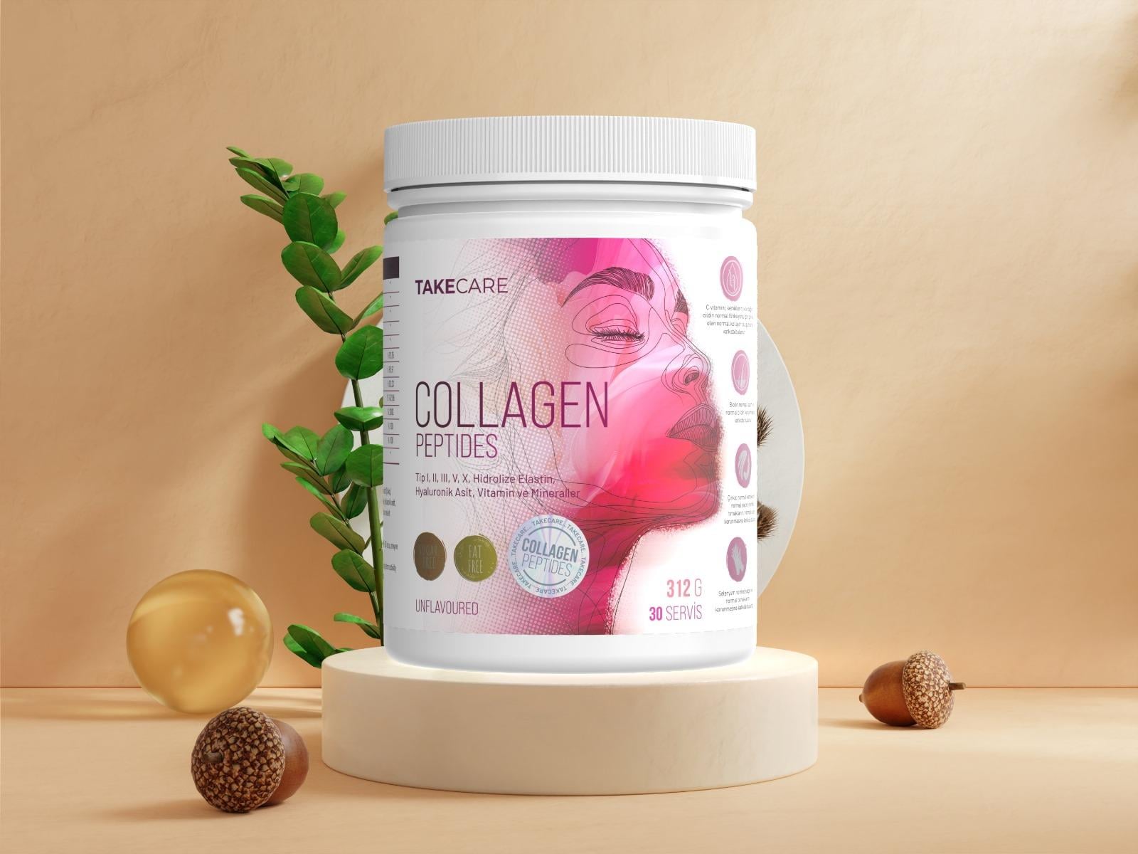 Takecare Collagen Peptides Tip I, II, III, V, X, Hidrolize Elastin, Hyaluronik Asit, Vitamin ve Mineraller