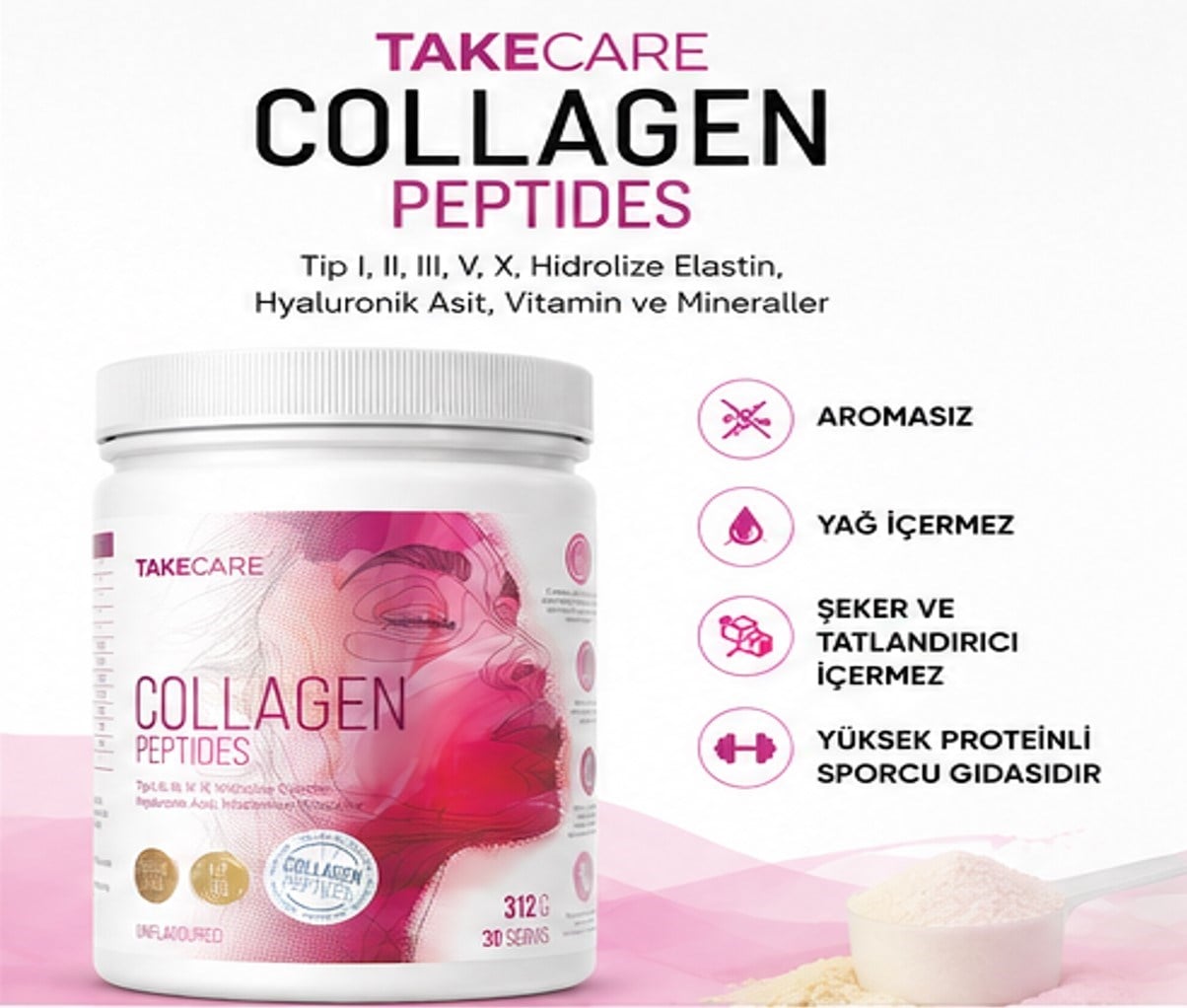 Takecare Collagen Peptides Tip I, II, III, V, X, Hidrolize Elastin, Hyaluronik Asit, Vitamin ve Mineraller
