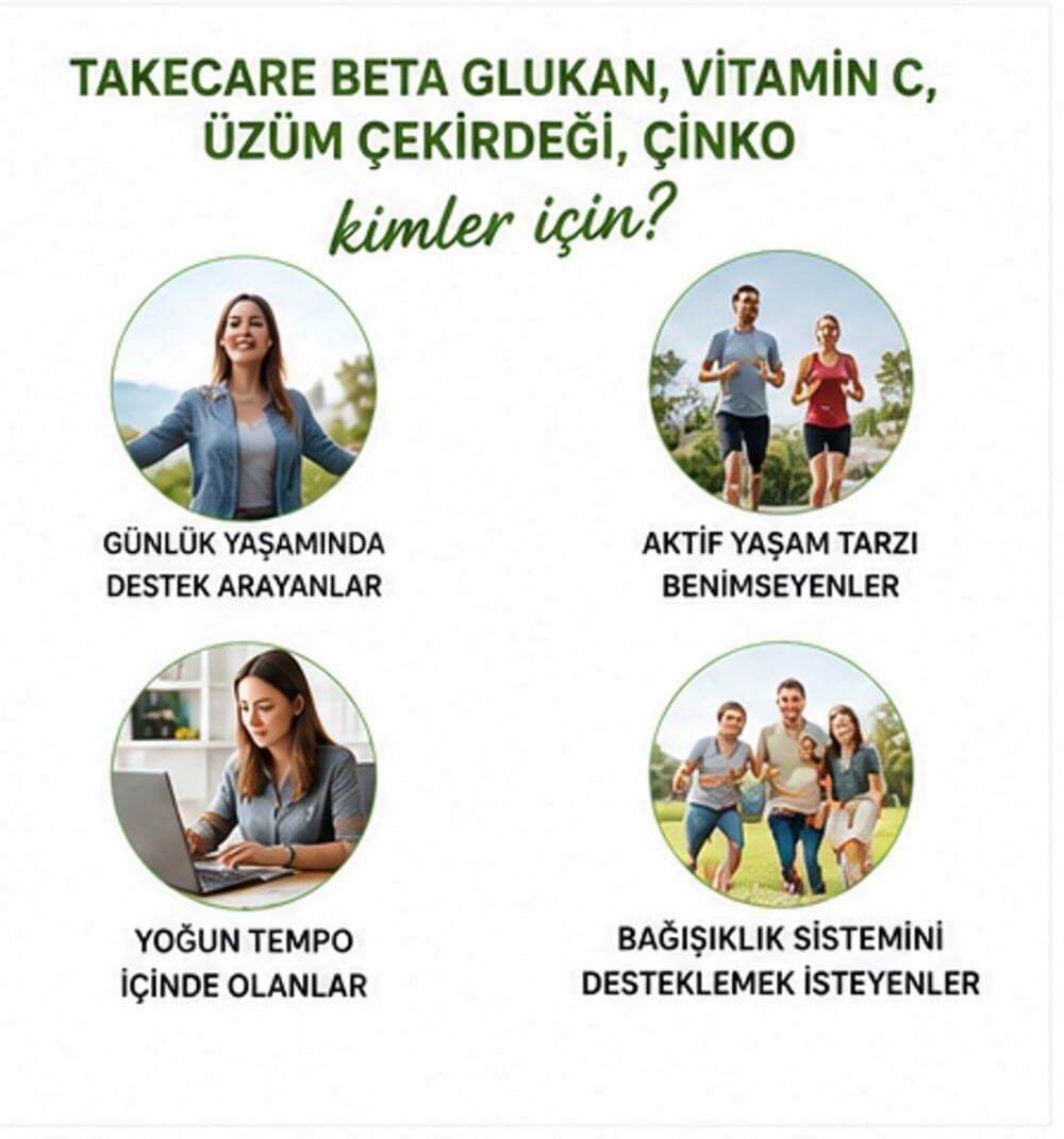 Takecare Vitamin C Çinko ve Beta Glukan içeren 30 Tablet